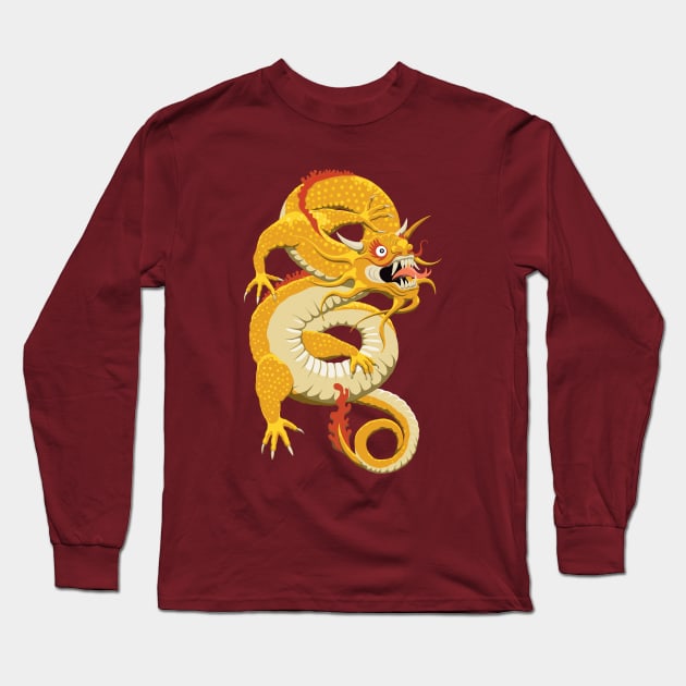 Yellow Chinese Dragon Long Sleeve T-Shirt by TMBTM